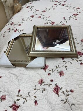 Set Of Two 10-1/4”x10-1/4” Square Mirrors With Gold Trim